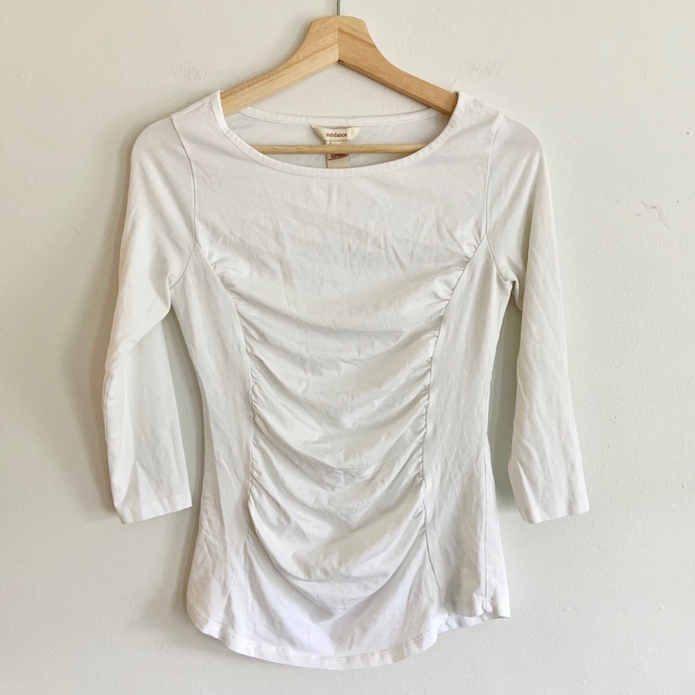 Sundance White 3/4 Sleeve Ruched Top - Picture 1 of 6
